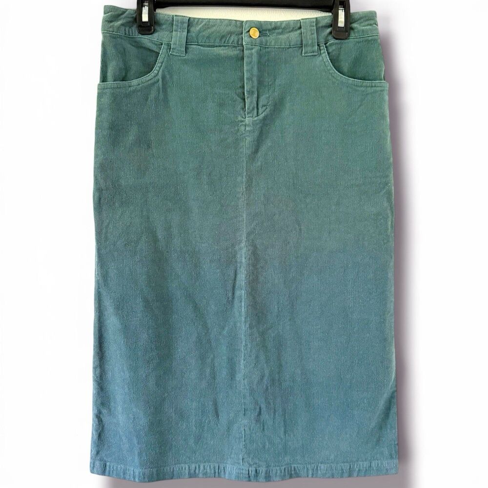 Womens Inherit Clothing Co Christy Midi Corduroy Skirt Size 6 Teal Green Stretch